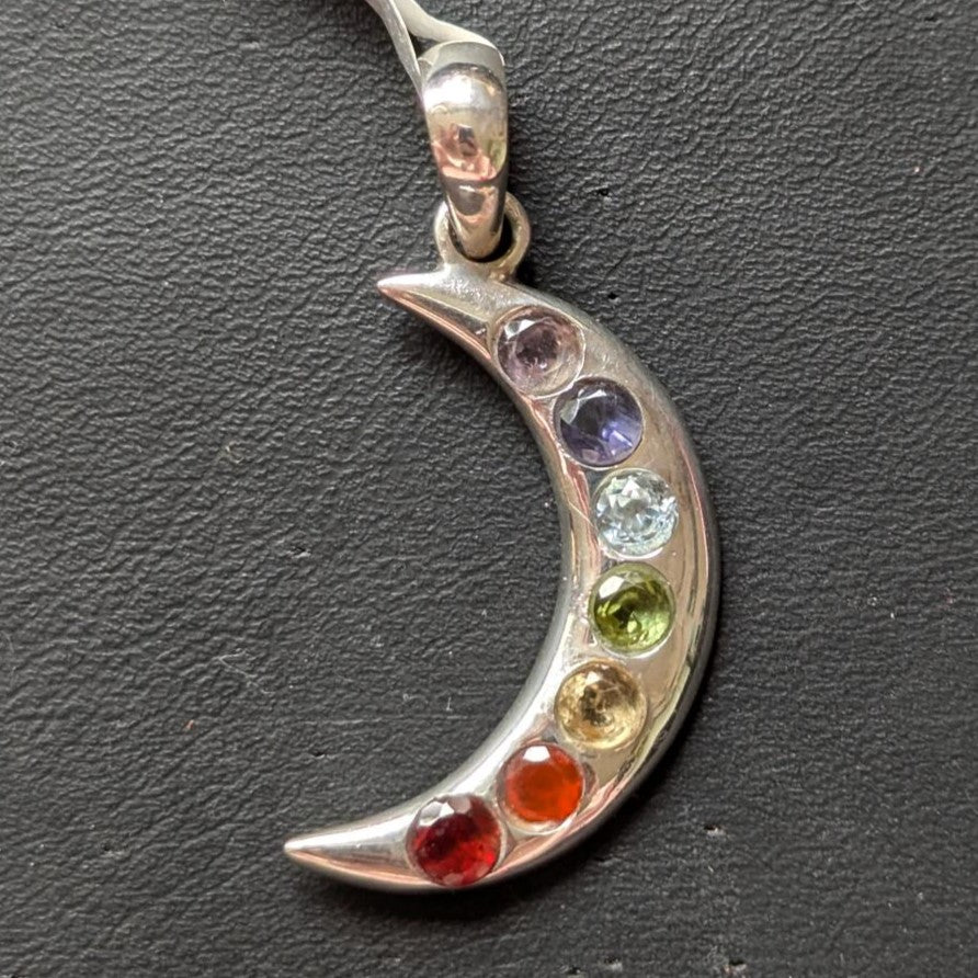 Silver Chakra Moon Pendant