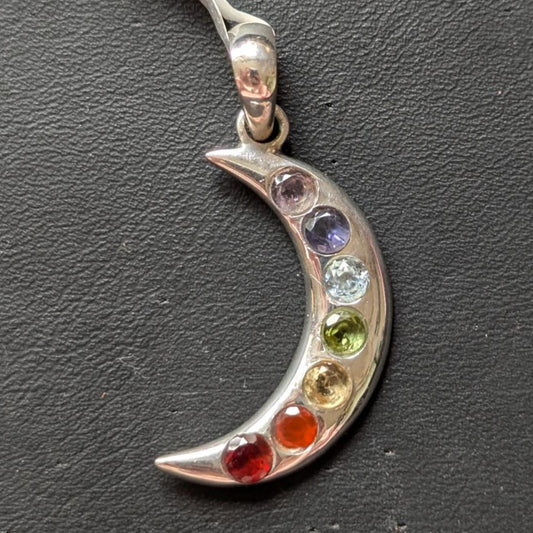 Silver Chakra Moon Pendant