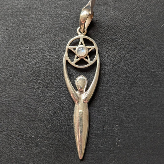 Silver Goddess with Moonstone in Pentacle