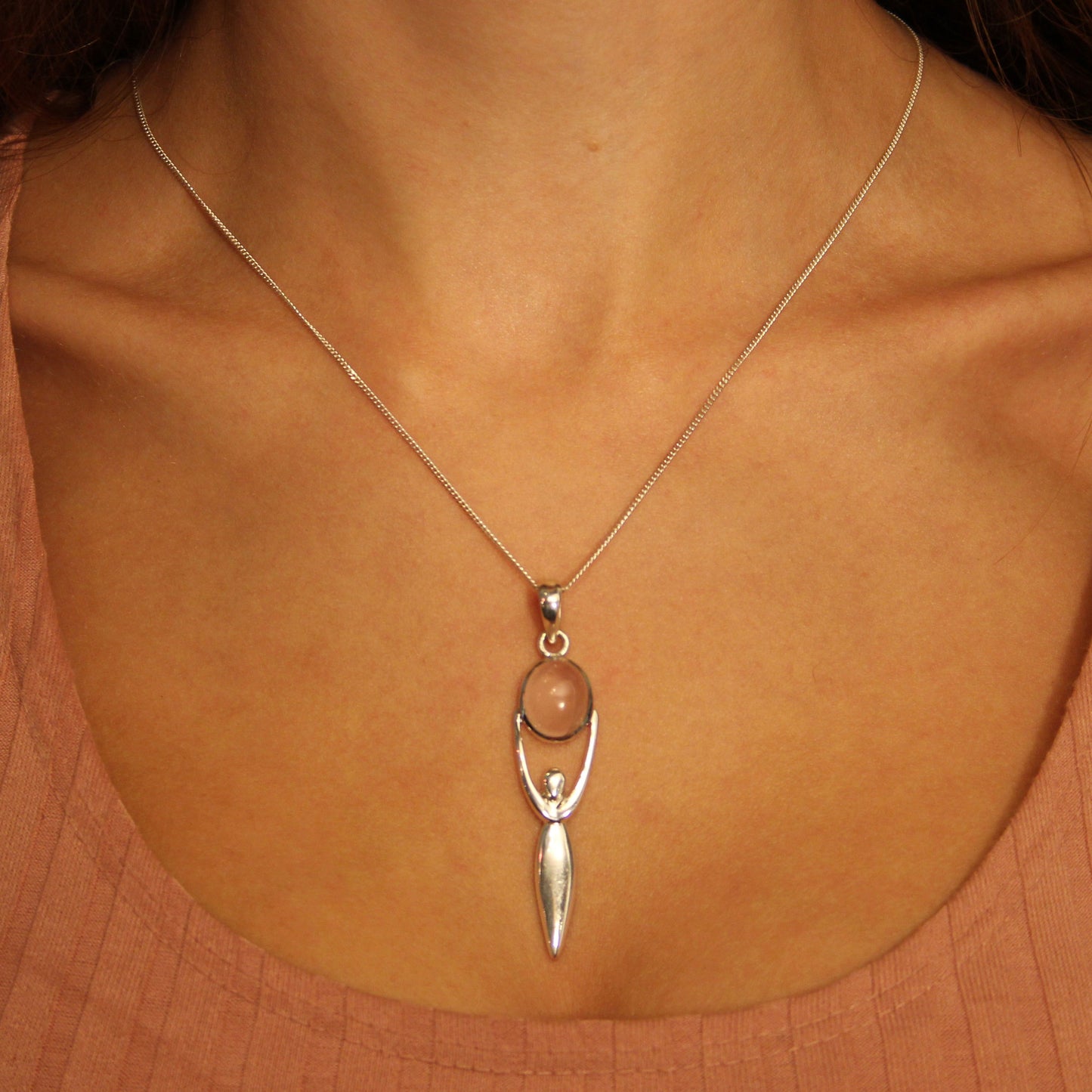 Silver Goddess pendant with Rose Quartz